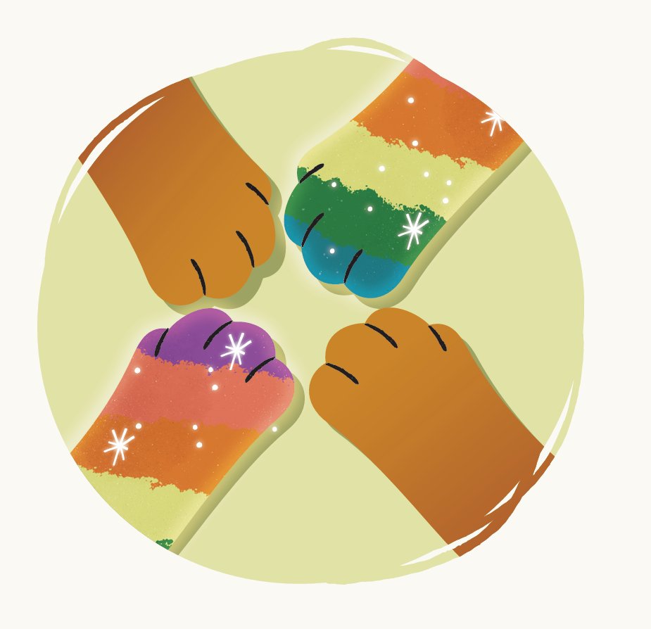 Four paws in a rainbow circle